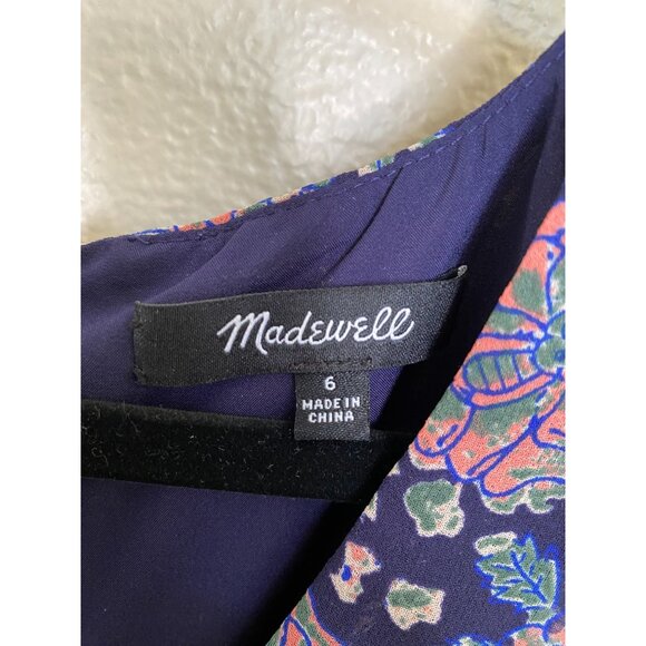 Madewell Womens Floral Print‎ V-Neck Short Sleeve Dress Size 6 Navy Polyester - Picture 4 of 8